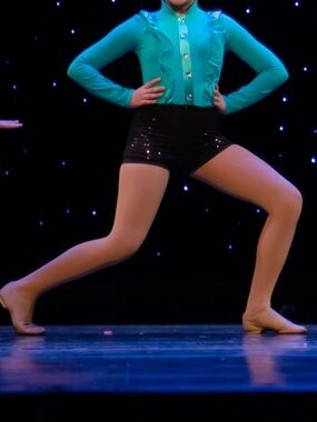 Weissman XL Child teal and black sequined jazz dance costume